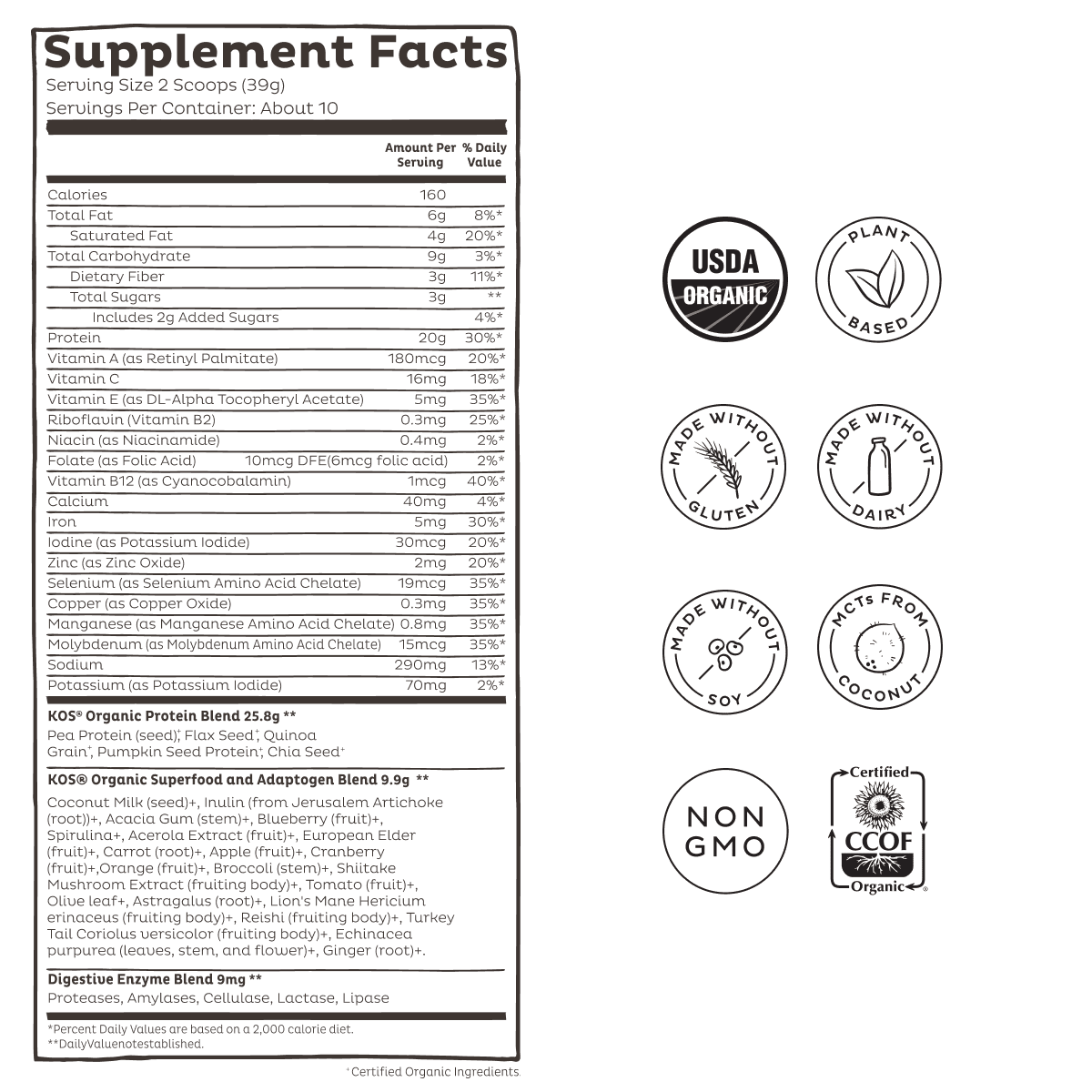KOS Organic Plant Protein, Blueberry Muffin, 10 servings - Vegan America