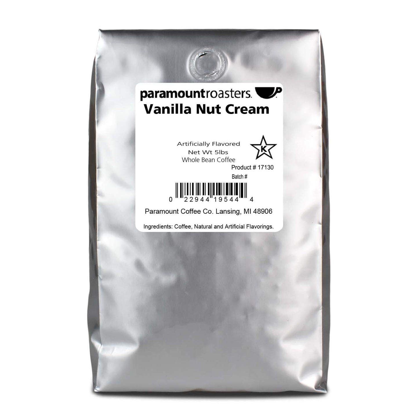 Vanilla Nut Cream 5lb Flavored Whole Bean Coffee - Vegan America
