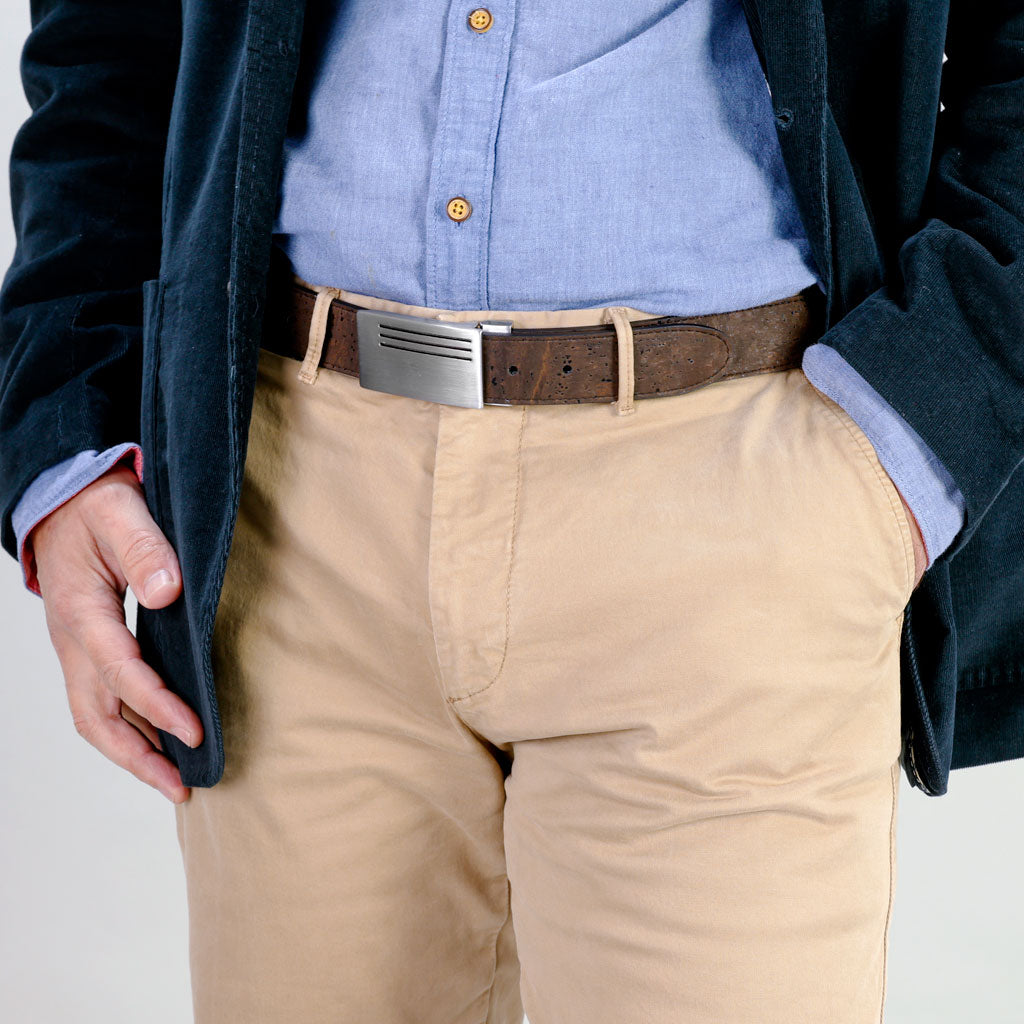 Reversible Cork Belt with Plaque Buckle 35 mm (1 3/8")