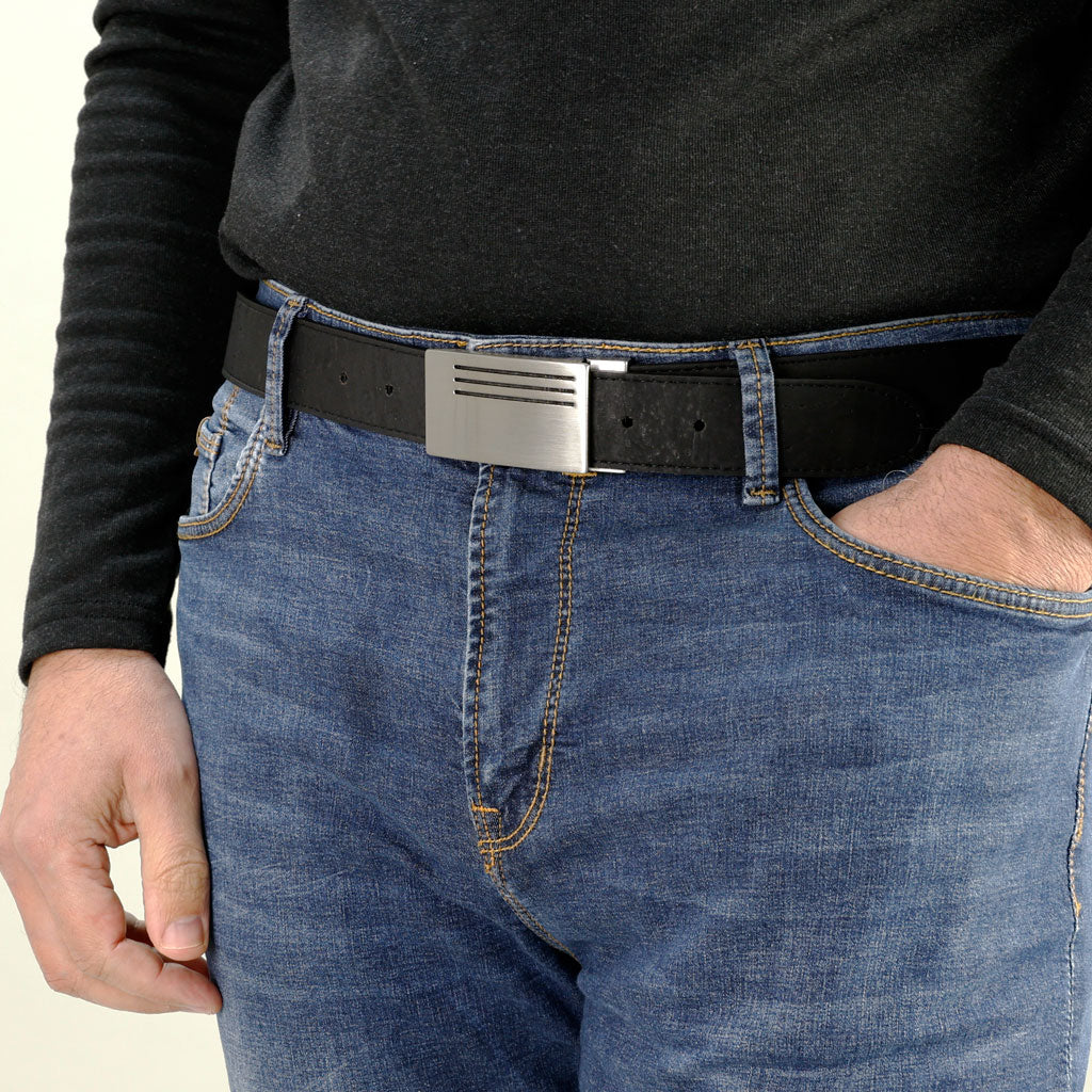 Reversible Cork Belt with Plaque Buckle 35 mm (1 3/8")