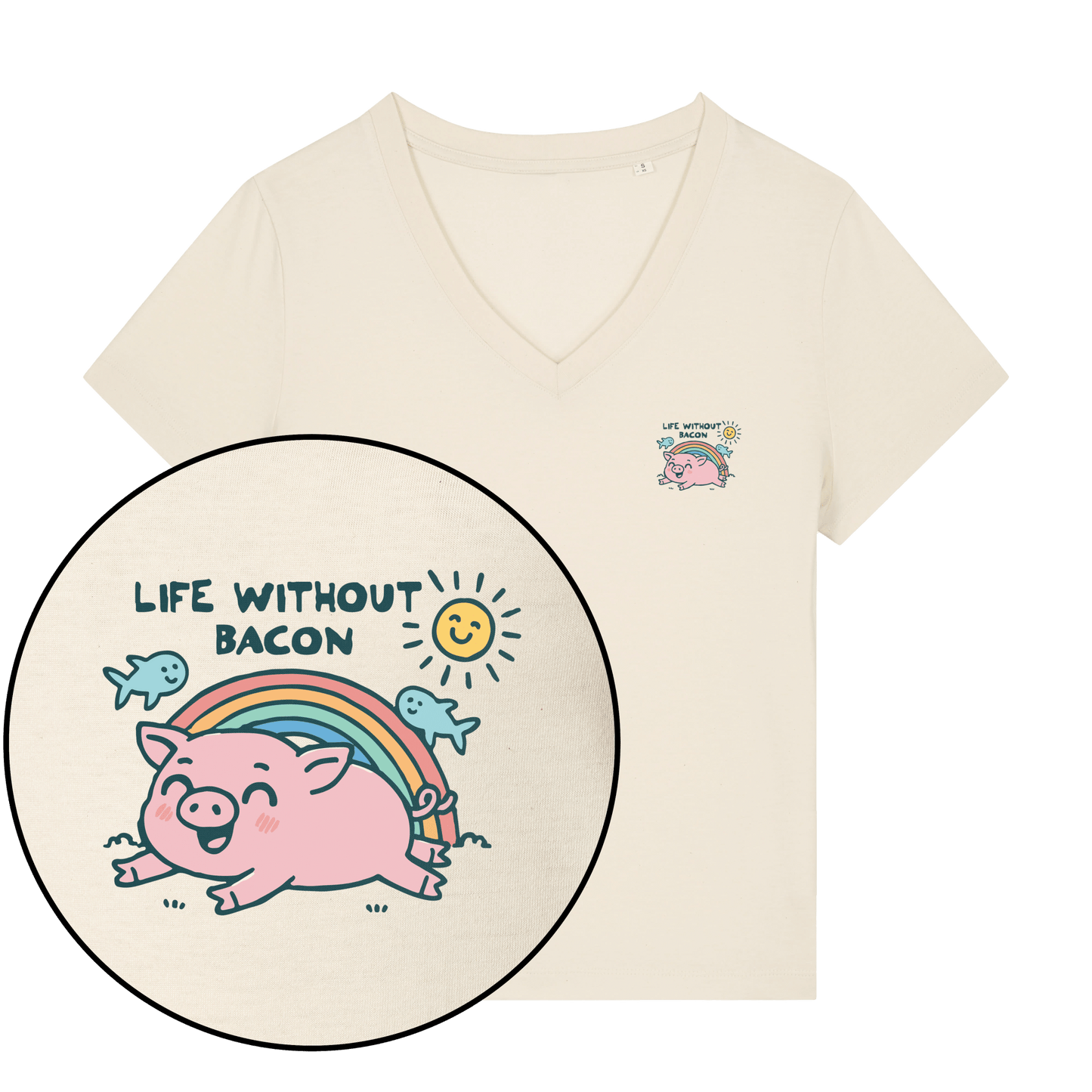 Life Without Bacon Women's V Neck T-Shirt - Vegan America