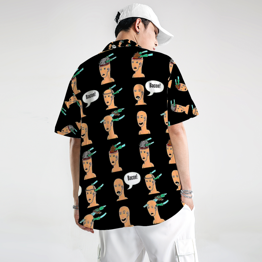 Vegan " Bacon Tho" Short Sleeve Unisex Button down Shirt