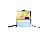 backpack XS publicity banner & cat food package blue yellow - Vegan America