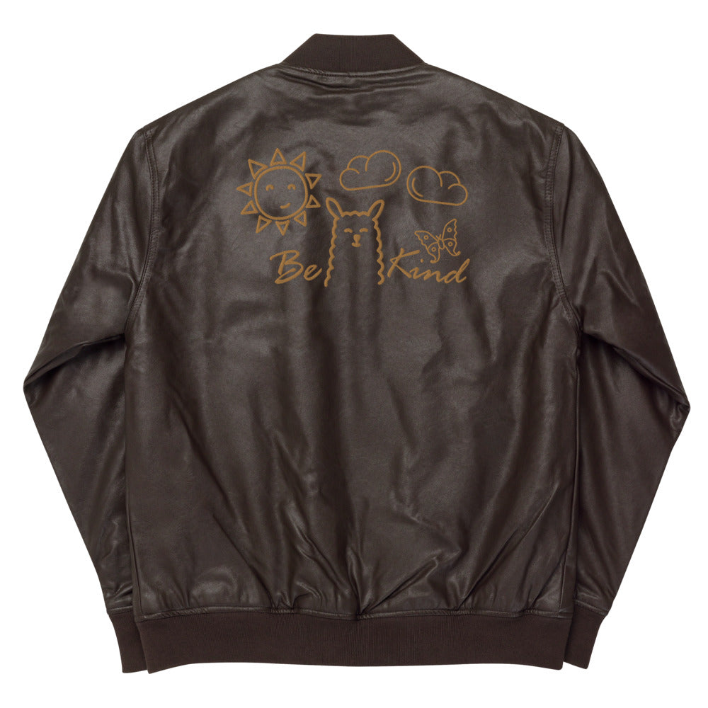 VEGAN "BE KIND" Unisex Embroidered Faux Leather Bomber Jacket