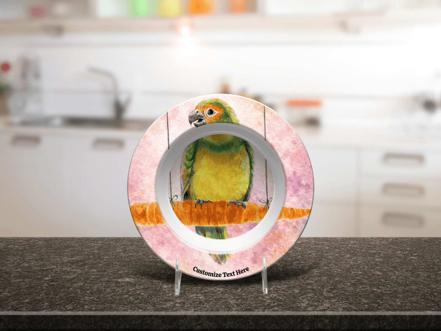 Personalized Kids Plate & Bowl with Parrot on a Carrot – Whimsical Tableware for Everyone - Vegan America