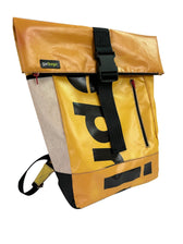 backpack urban publicity banner yellow & black letters - Vegan America