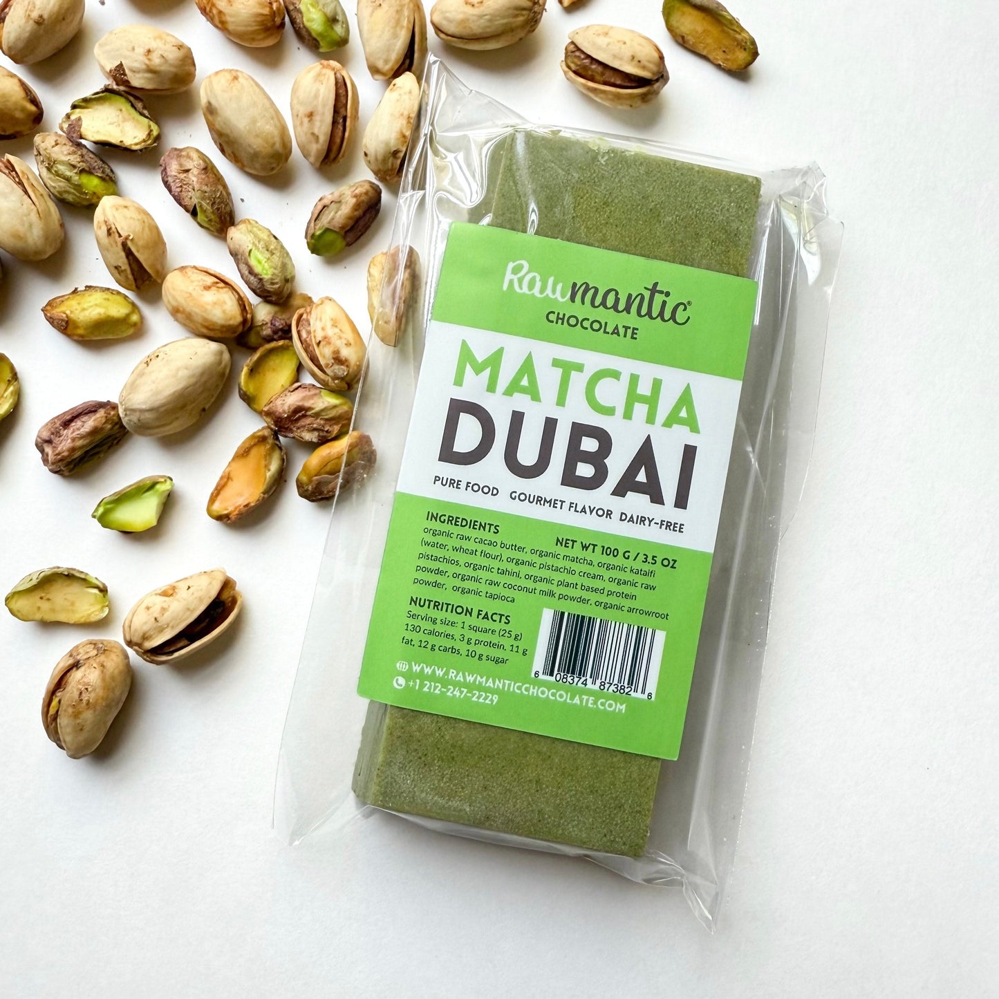 MATCHA DUBAI CHOCOLATE KNAFEH PISTACHIO BAR. 2.37oz/90g - Vegan America