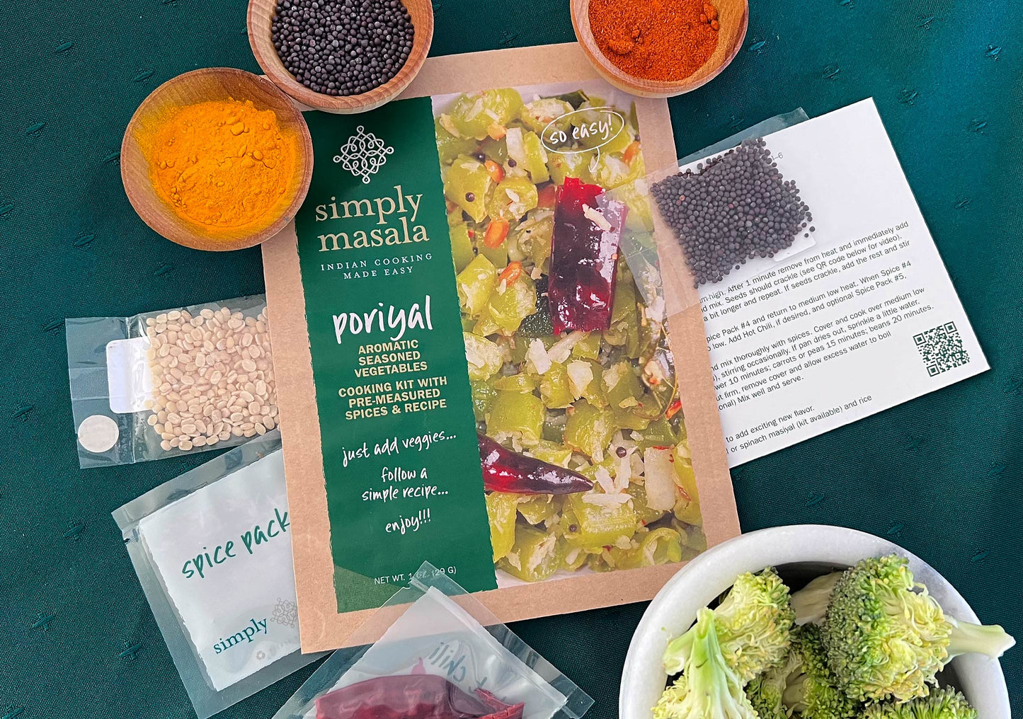 Poriyal or thoran - Aromatic Seasoned Vegetables - Indian Cooking Kit with Spices and Recipe - Vegan America