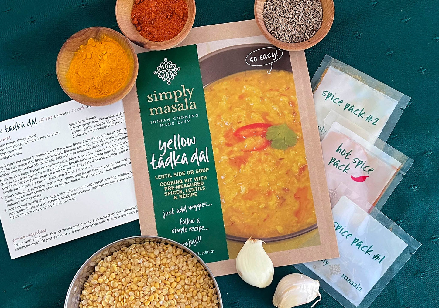 Yellow Tadka Dal - Lentil Soup or Side Dish - Indian Cooking Kit with Spices and Recipe - Vegan America