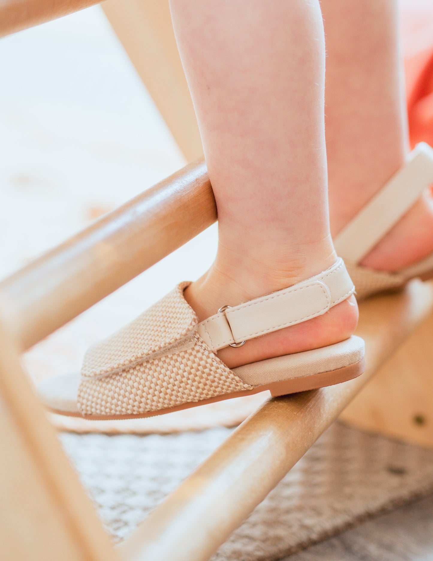 Ammos Hessian & Vegan Leather Velcro Kids Sandals | Beige Hessian