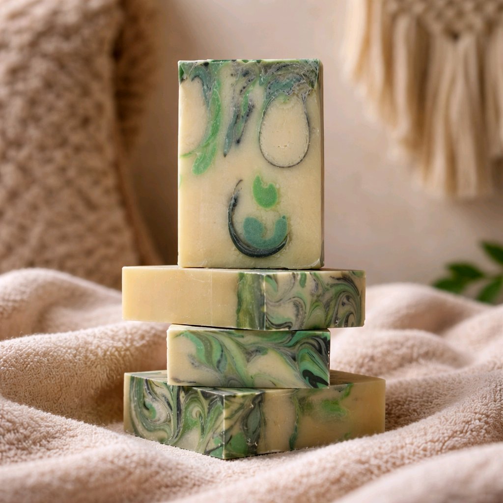 rainforest bar soap stack on a towel