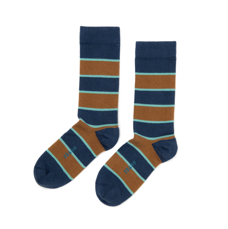 Rugby Stripe Crew Socks in Navy from Zkano