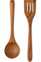 18" Acacia Wooden Holed Spoon/Slotted Spatula/Set | Cajun Cooking Utensils - Vegan America