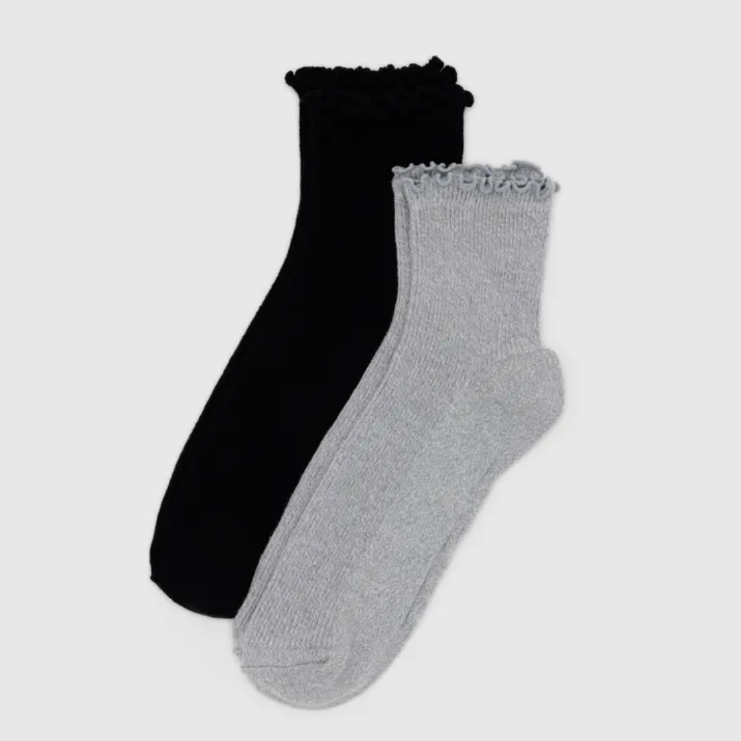 Lettuce Edge Socks Set of 2 in Grey & Black from BAGGU