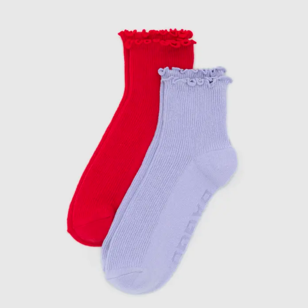 Lettuce Edge Socks Set of 2 in Lavender & Red from BAGGU