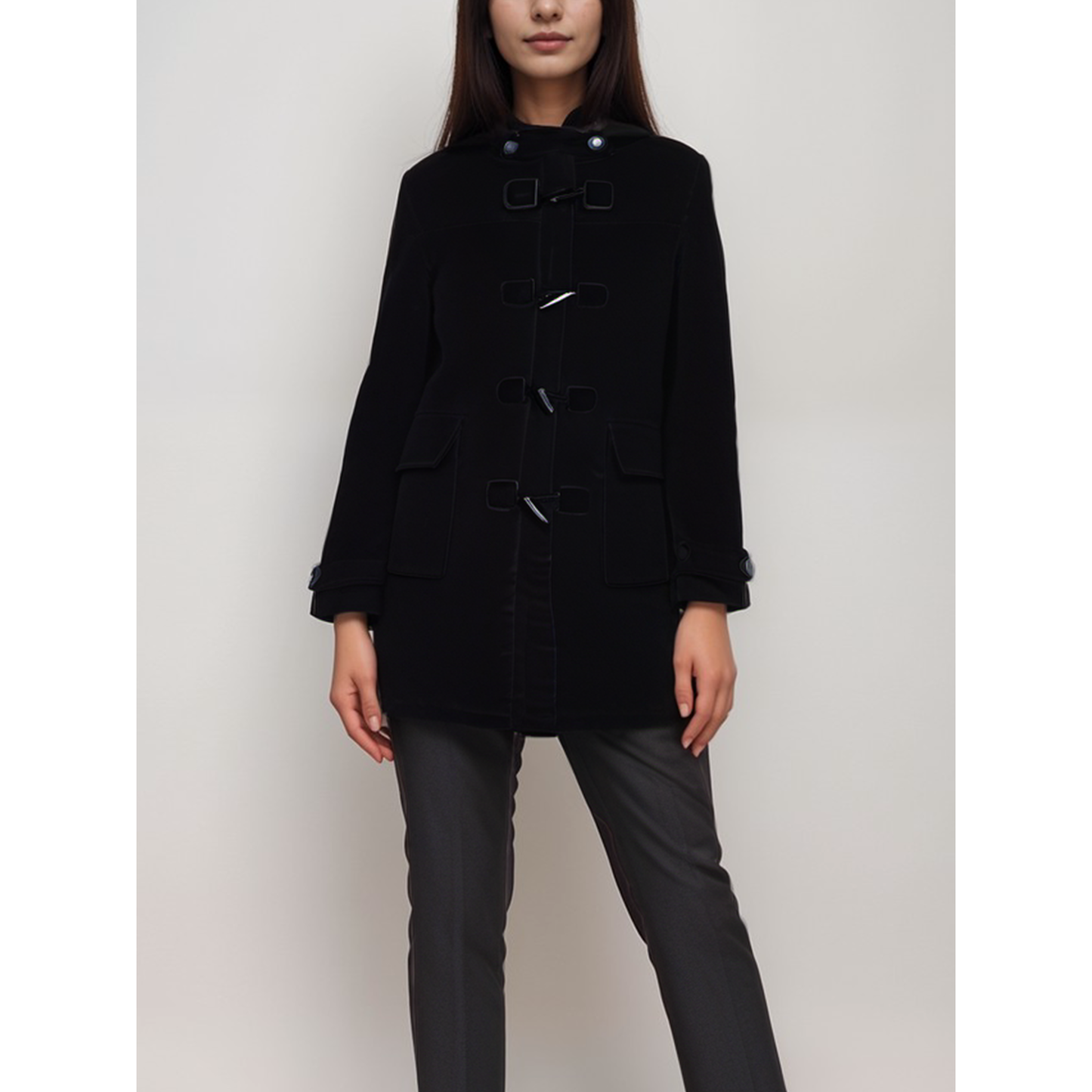 Vegan Wool Duffle Coat with Recycled Vegan Shearling