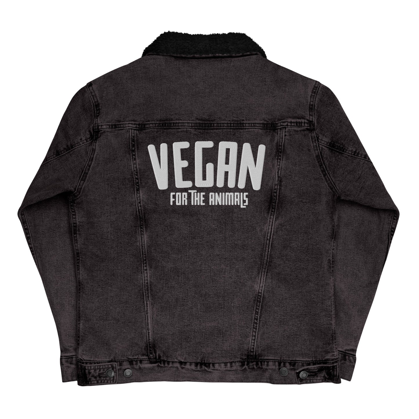 VEGAN For The Animals Embroidered Unisex denim sherpa jacket