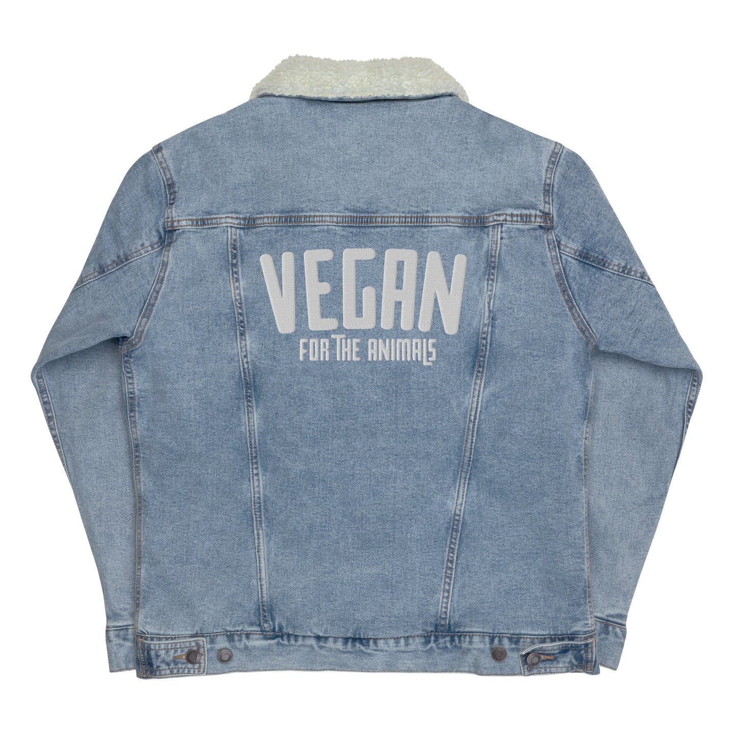 VEGAN For The Animals Embroidered Unisex denim sherpa jacket