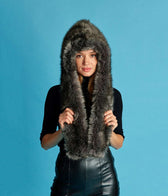 Suzon Intense Grey Vegan Fur Hooded Scarf - Vegan America