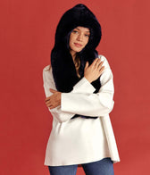 Suzon Midnight Blue Vegan Fur Hooded Scarf - Vegan America