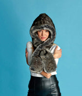 Suzon Polar Grey Vegan Fur Hooded Scarf - Vegan America