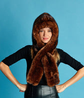Suzon Warm Brown Vegan Fur Hooded Scarf - Vegan America