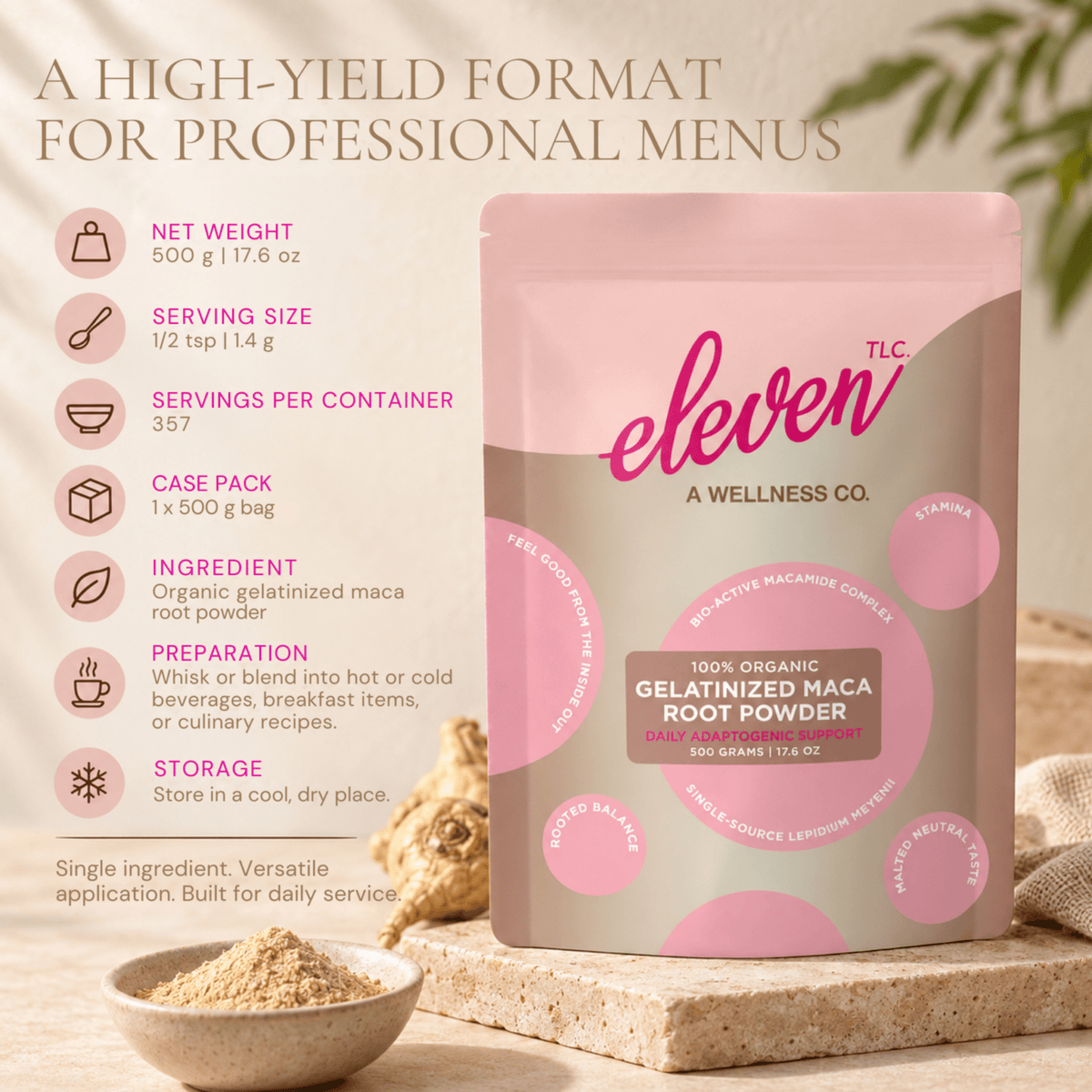 Organic Gelatinized Maca Root Powder | 500g Bulk Foodservice - Vegan America