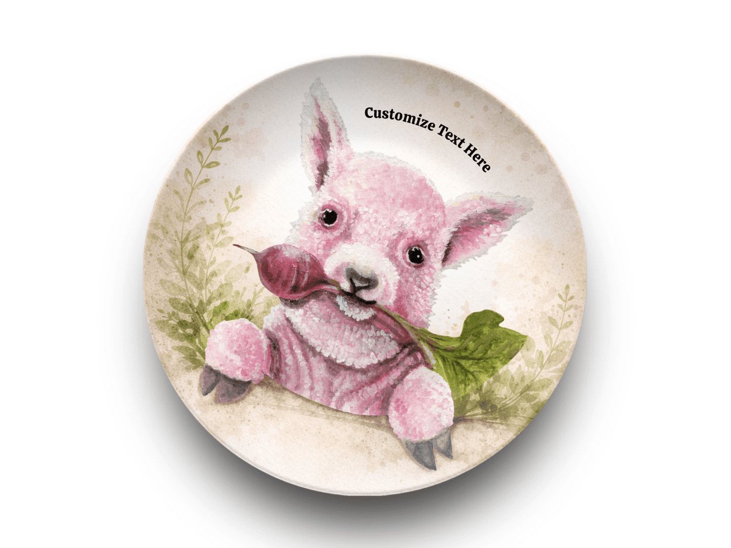 Whimsical Pink Baby Sheep Plate & Bowl – Personalized Tableware - Vegan America