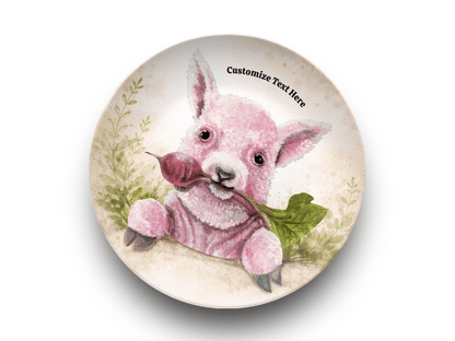 Whimsical Pink Baby Sheep Plate & Bowl – Personalized Tableware - Vegan America
