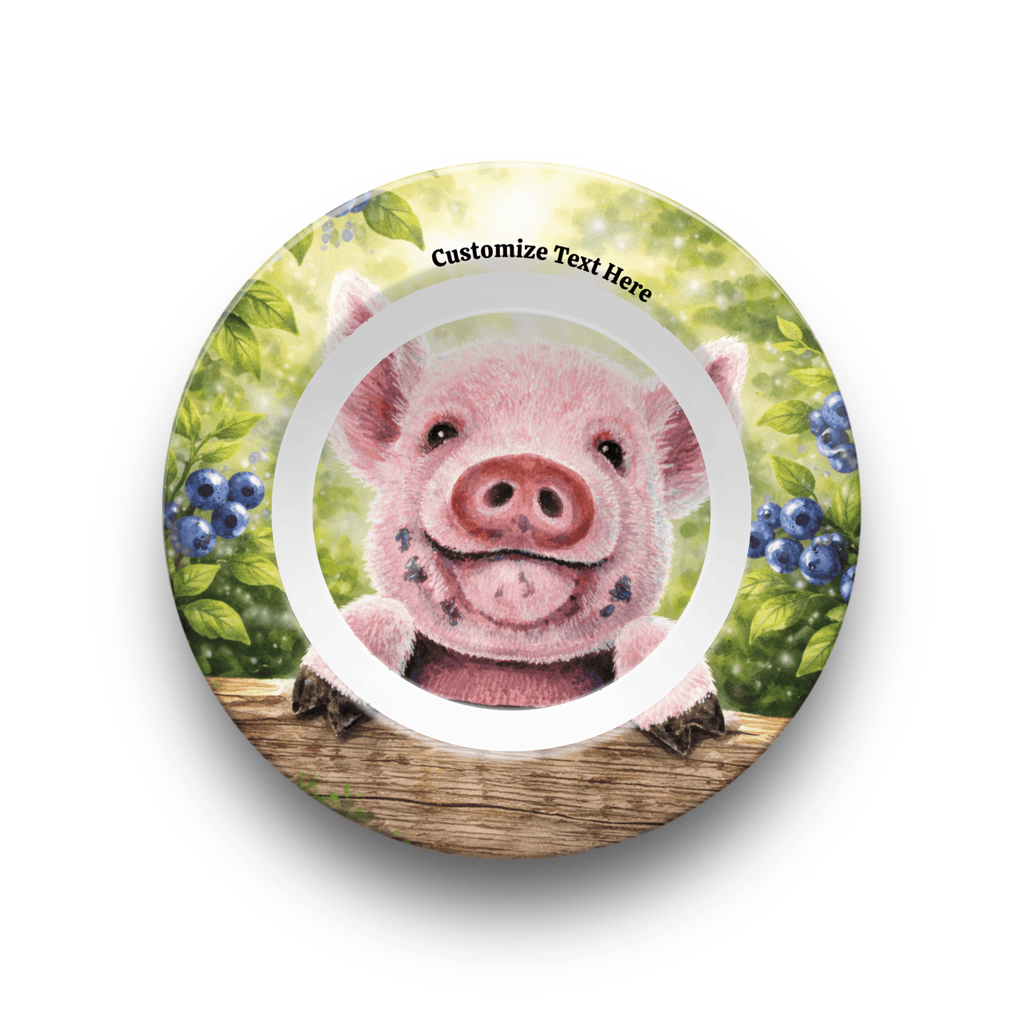 Personalized Kids Plate & Bowl with Pig & Blueberries – Whimsical Tableware for Everyone - Vegan America