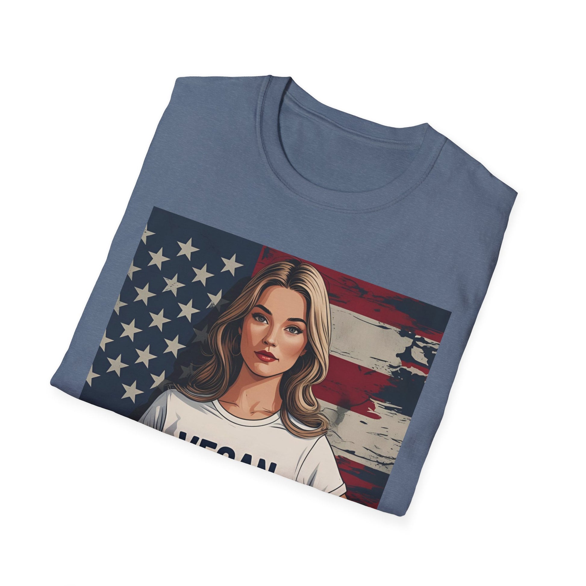 Vegan America T-Shirt | UnisexSoftstyle Tee, Eco - Friendly Fashion, Gift for Vegans, Independence Day Outfit, Casual Wear - Vegan America