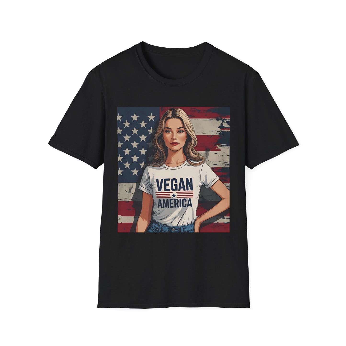 Vegan America T-Shirt | UnisexSoftstyle Tee, Eco - Friendly Fashion, Gift for Vegans, Independence Day Outfit, Casual Wear - Vegan America