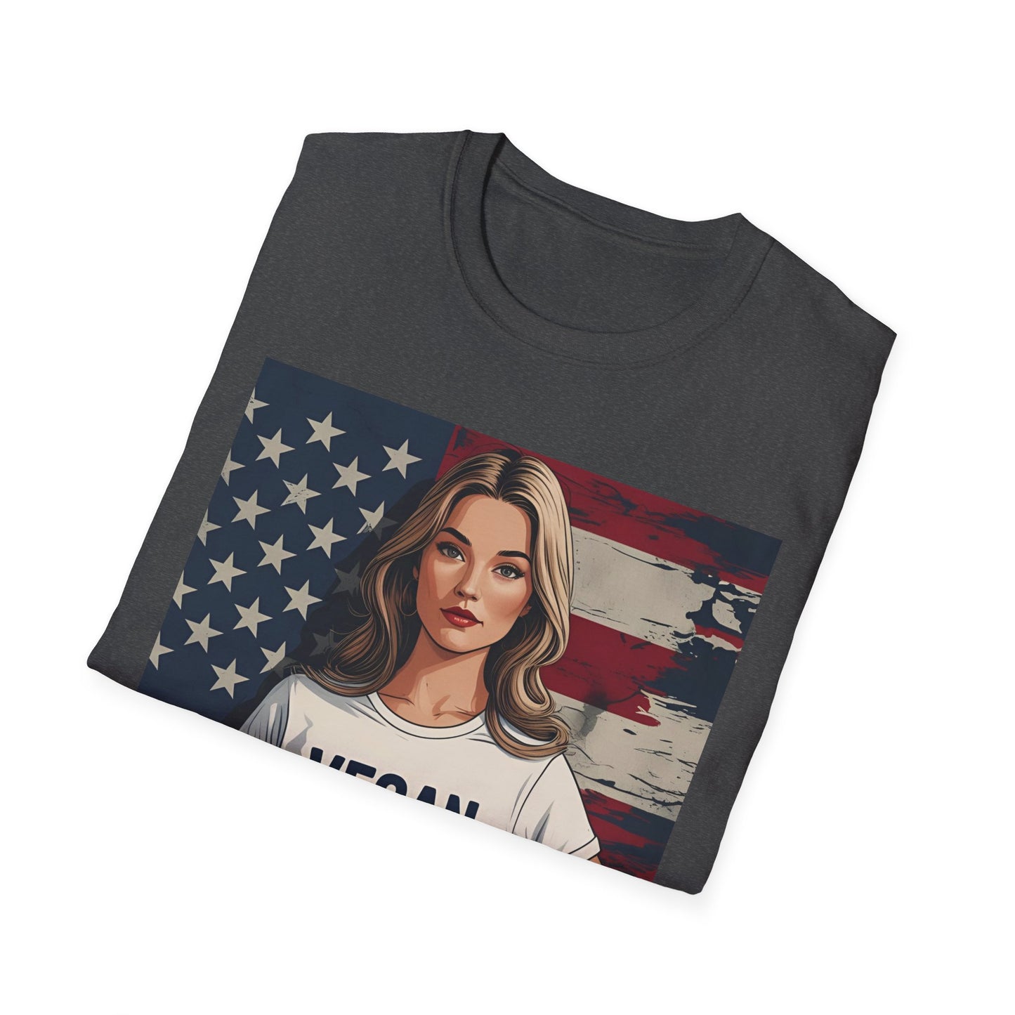 Vegan America T-Shirt | UnisexSoftstyle Tee, Eco - Friendly Fashion, Gift for Vegans, Independence Day Outfit, Casual Wear - Vegan America