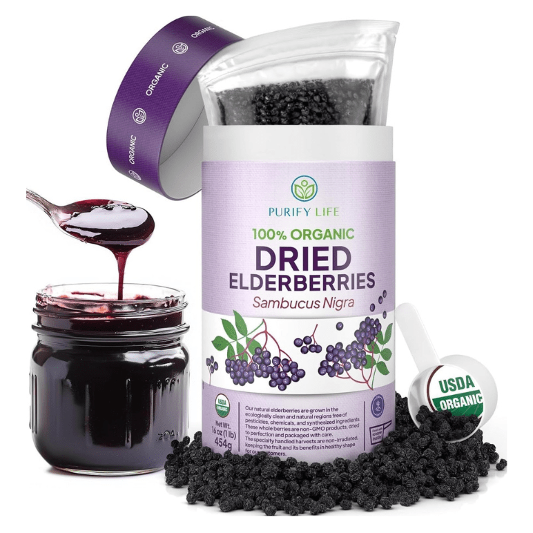 USDA Organic Dried Elderberries with Food - Grade BPA - Free Scoop (Safest Packaging - 1lb) - Vegan America