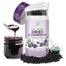 USDA Organic Dried Elderberries with Food - Grade BPA - Free Scoop (Safest Packaging - 1lb) - Vegan America