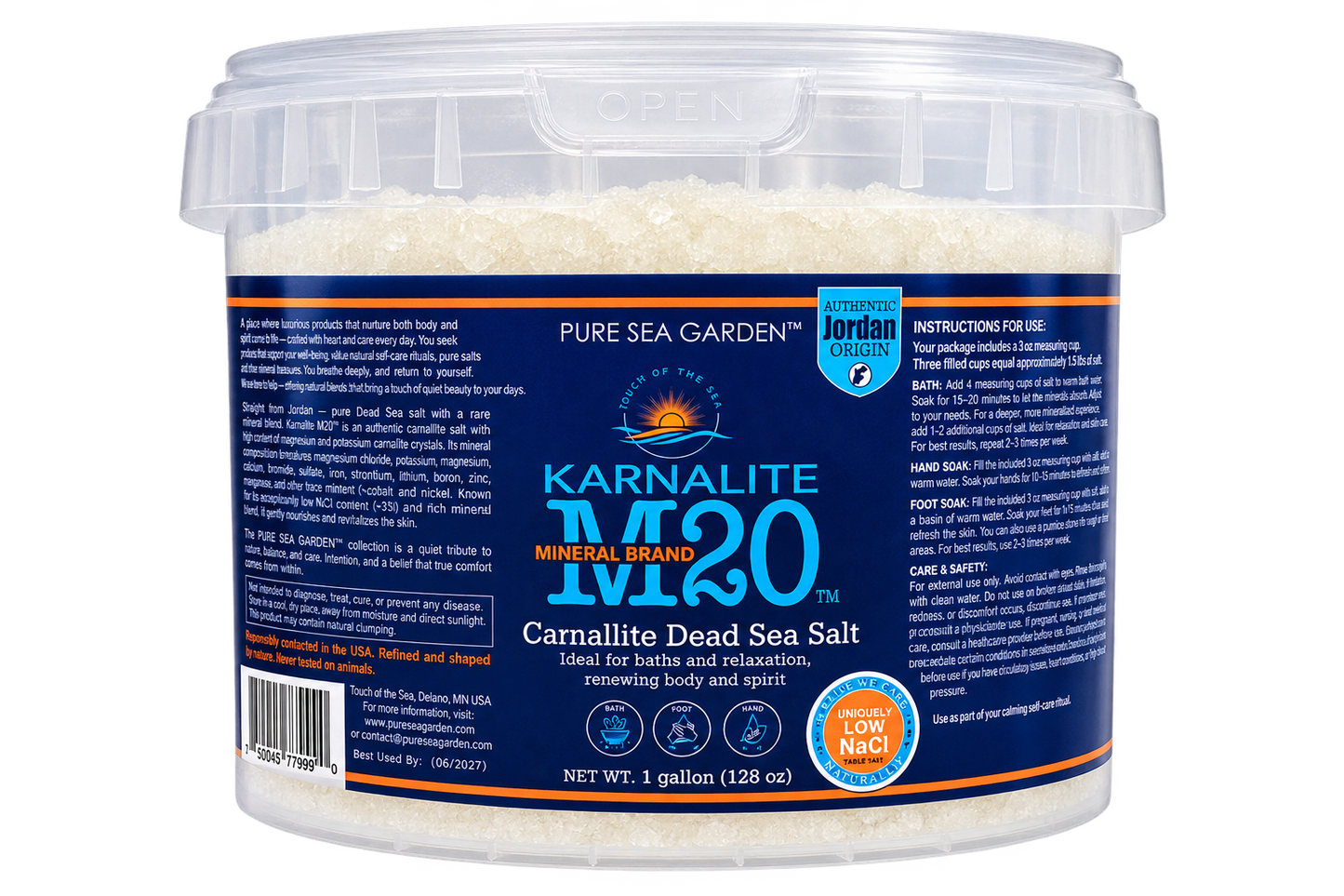 High Performance Dead Sea Mineral Bath Salt | KARNALITE M-20™ - 8 lbs Bucket