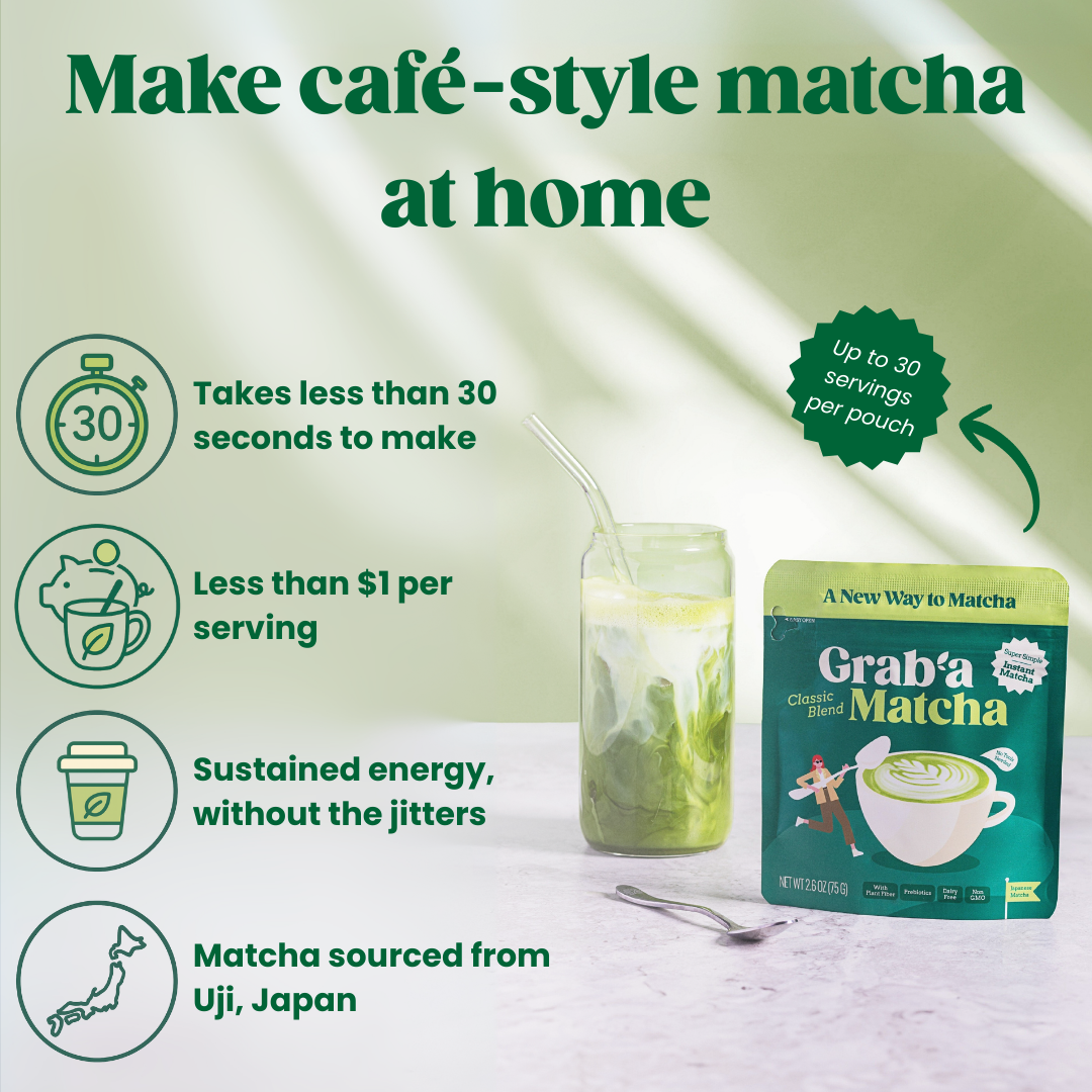 Grab’a Matcha Organic Instant Matcha Green Tea Powder with Prebiotics, Unsweetened, Easy to Make Matcha Latte Mix, Unique Christmas Gift or Stocking Stuffer for Tea Lovers, 30 Servings, From Uji Japan (75g / 2.65oz)