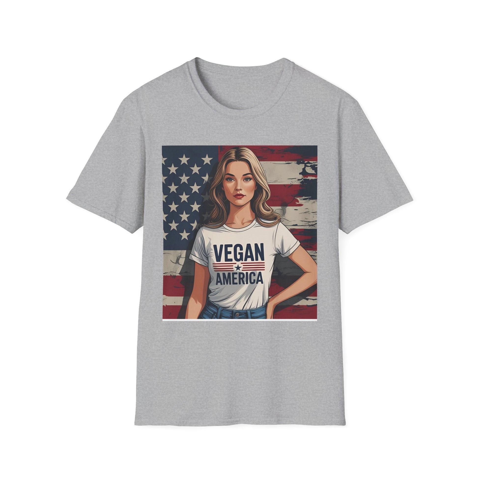 Vegan America T-Shirt | UnisexSoftstyle Tee, Eco - Friendly Fashion, Gift for Vegans, Independence Day Outfit, Casual Wear - Vegan America