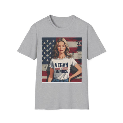 Vegan America T-Shirt | UnisexSoftstyle Tee, Eco - Friendly Fashion, Gift for Vegans, Independence Day Outfit, Casual Wear - Vegan America