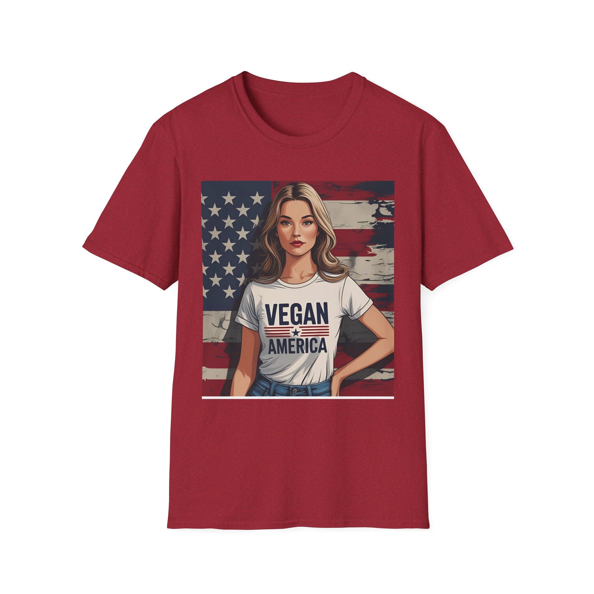 Vegan America T-Shirt | UnisexSoftstyle Tee, Eco - Friendly Fashion, Gift for Vegans, Independence Day Outfit, Casual Wear - Vegan America