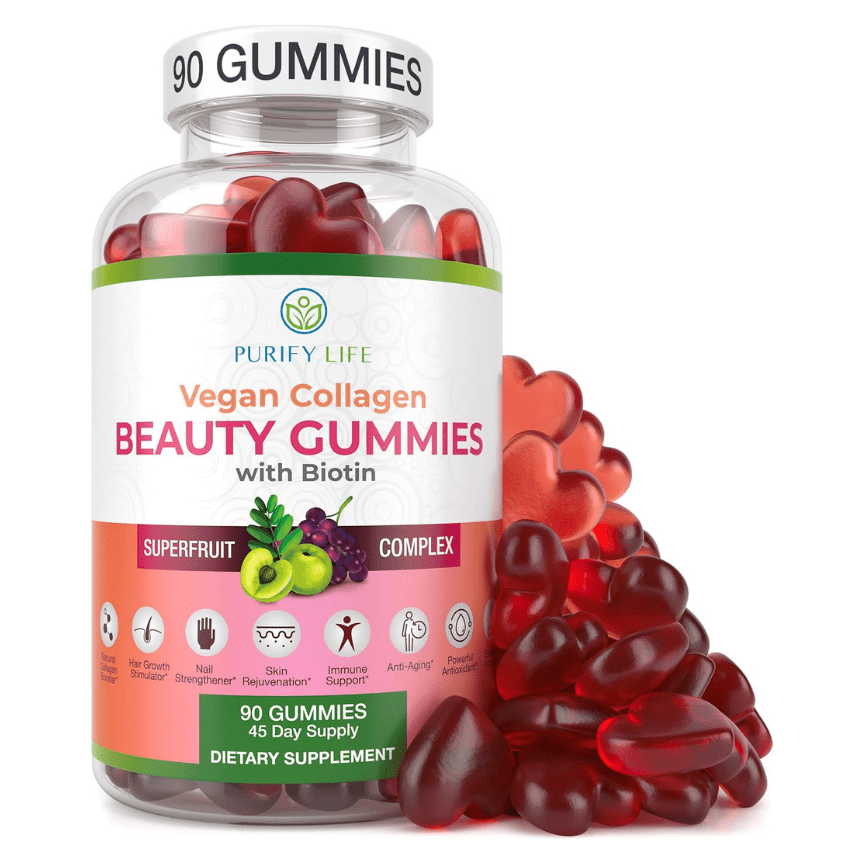 Vegan Collagen Booster Gummies with Biotin Vitamins for Hair Skin and Nails Health, Anti - Aging (90 Chews) - Vegan America