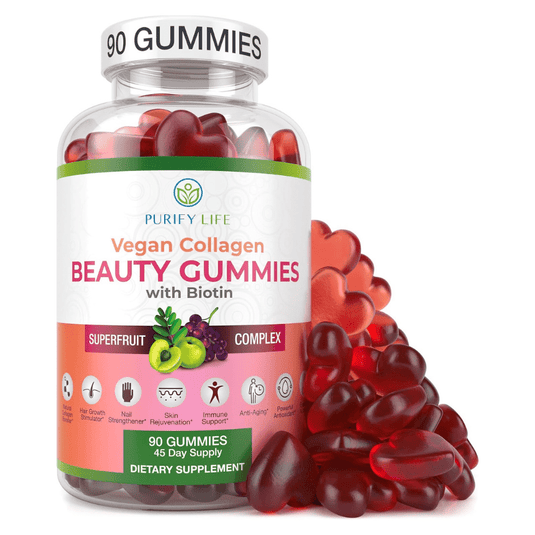Vegan Collagen Booster Gummies with Biotin Vitamins for Hair Skin and Nails Health, Anti - Aging (90 Chews) - Vegan America