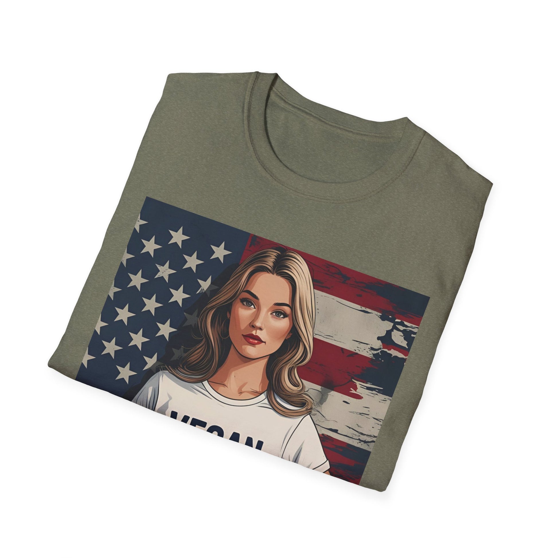 Vegan America T-Shirt | UnisexSoftstyle Tee, Eco - Friendly Fashion, Gift for Vegans, Independence Day Outfit, Casual Wear - Vegan America