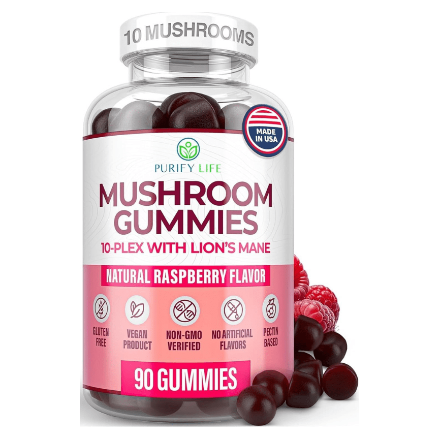 Mushroom Complex Gummies - 10 Mushroom Supplement w Lions Mane Gushrooms (90 Chews 2500mg/serving) - Vegan America