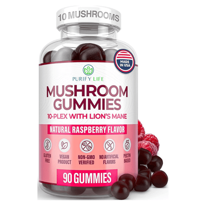 Mushroom Complex Gummies - 10 Mushroom Supplement w Lions Mane Gushrooms (90 Chews 2500mg/serving) - Vegan America