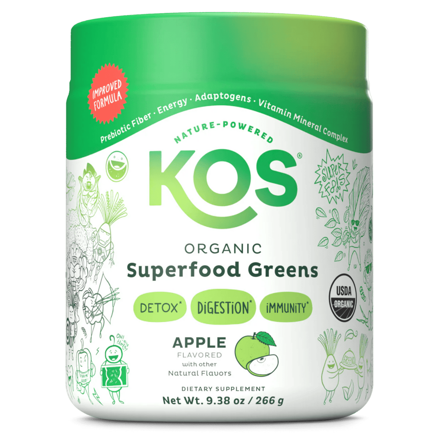 KOS Organic Superfood Greens - Apple Flavor - Vegan America