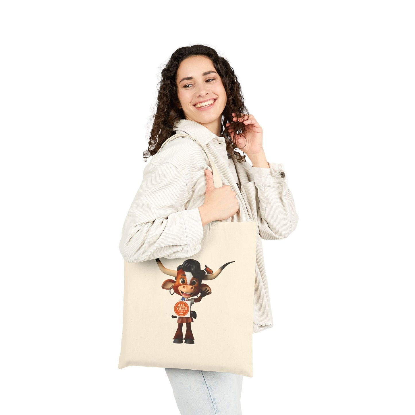 Cute Luna the Longhorn Cowgirl Tote Bag - "It's Jerky Y'all" Canvas Grocery/Market Tote