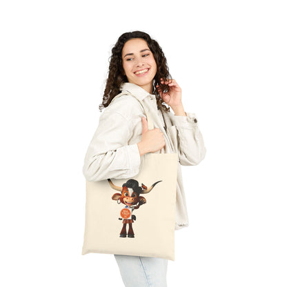 Cute Luna the Longhorn Cowgirl Tote Bag - "It's Jerky Y'all" Canvas Grocery/Market Tote