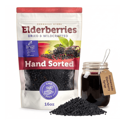 Wildcrafted Dried Elderberries - Bulk Supply - 1lb - Natural High Quality Ingredients - Vegan America
