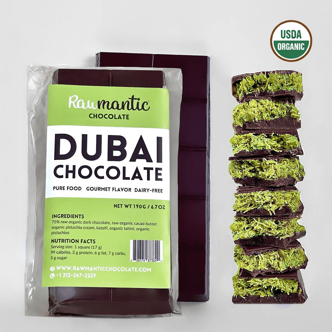 Dubai Chocolate knafeh Pistachio Chocolate Bar.190g/6.7oz - Vegan America